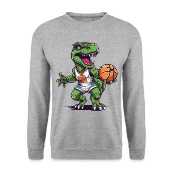 Basketball Dinosaure T-Rex Player Sports Cartoon - Sweat-shirt Unisexe - gris chiné - Devant - Alina (178cm) & Michal (187cm)