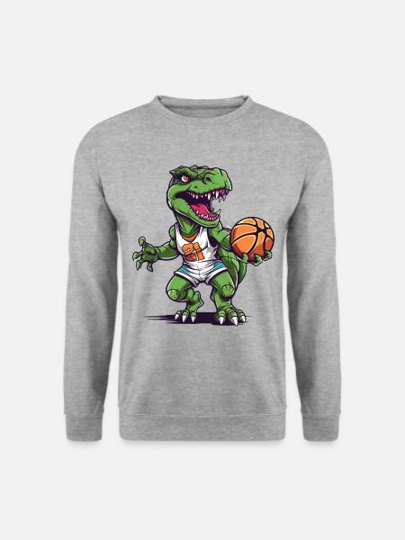 Basketball Dinosaurier T-Rex Spieler Sport Cartoon - Unisex Pullover - Weißgrau meliert