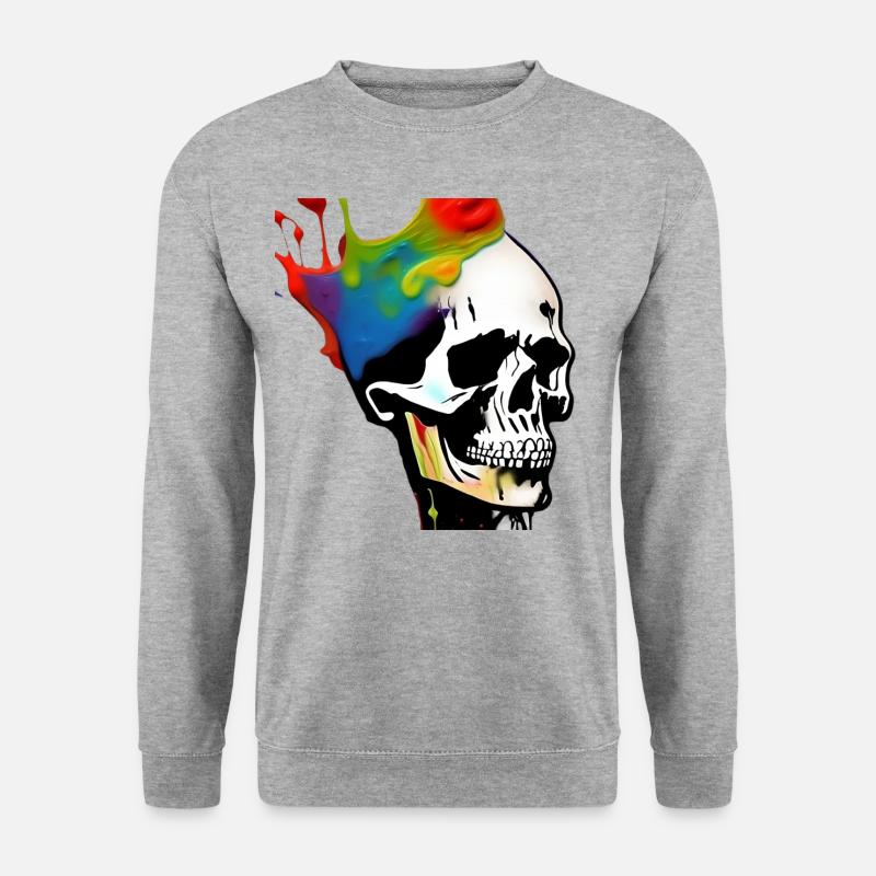 Totenkopf Kunst - Bunt - Unisex Pullover - Weißgrau meliert