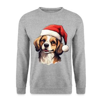 Chien Noël Père Noël chapeau joyeux dogmes laide - Sweat-shirt Unisexe - gris chiné - Devant - Alina (178cm) & Michal (187cm)