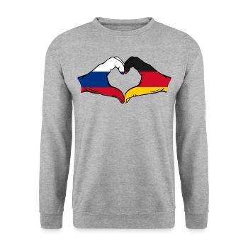 Russia Germany Flag Heart Shape - Unisex Sweatshirt - salt & pepper - Front - Alina (178cm) & Michal (187cm)