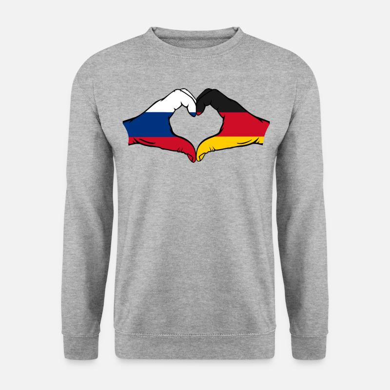 Russland Deutschland Flagge Herzform - Unisex Pullover - Weißgrau meliert