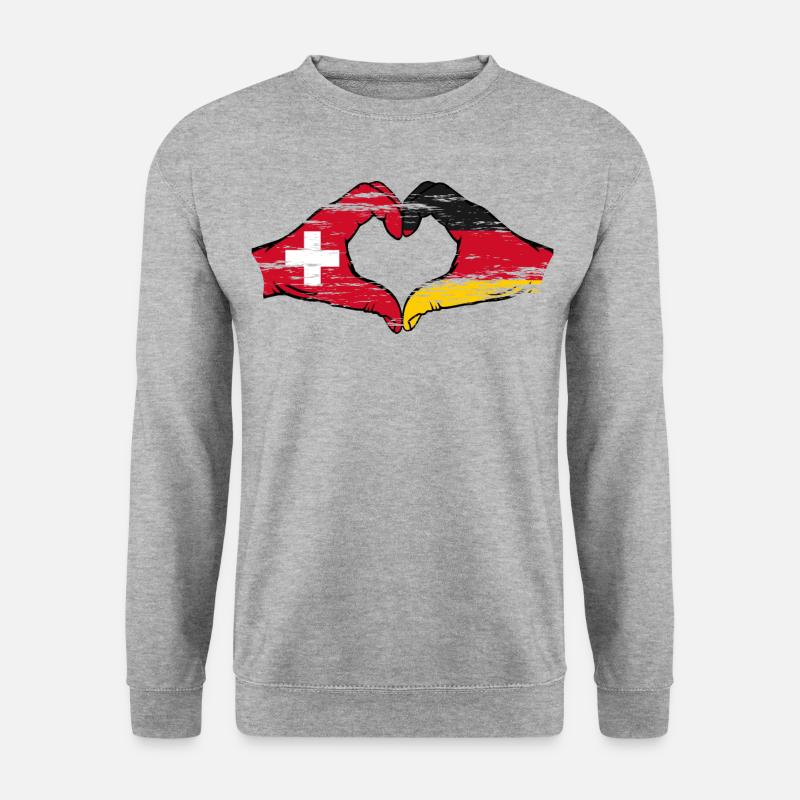 Schweiz Deutschland Flagge Hände Herzform used - Unisex Pullover - Weißgrau meliert