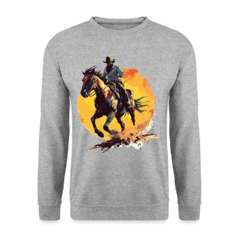 Cowboy Horse Wild West Western Riding Wilderness USA - Unisex Sweatshirt - salt & pepper - Front - Alina (178cm) & Michal (187cm)