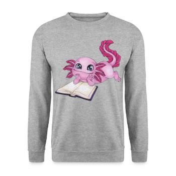 Axolotl Buchliebhaber Lesen Read a lot Geschenk - Unisex Pullover - Weißgrau meliert - Vorne - Alina (178cm) & Michal (187cm)