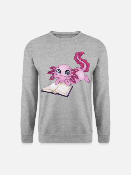 Axolotl Buchliebhaber Lesen Read a lot Geschenk - Unisex Pullover - Weißgrau meliert