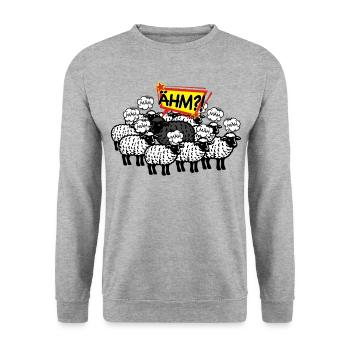 Schwarzes Schaf black sheep Mäh meh comic fun - Unisex Pullover - Weißgrau meliert - Vorne - Alina (178cm) & Michal (187cm)