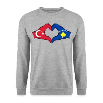 Turkey Kosovo Flag Hands Heart Shape - Unisex Sweatshirt - salt & pepper - Front - Alina (178cm) & Michal (187cm)