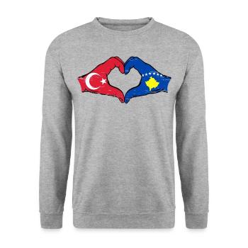 Turkey Kosovo flag hands heart shape used - Unisex Sweatshirt - salt & pepper - Front - Alina (178cm) & Michal (187cm)