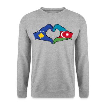 Kosovo Aserbaidschan Flagge Hände Herzform - Unisex Pullover - Weißgrau meliert - Vorne - Alina (178cm) & Michal (187cm)