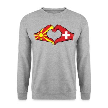 Macédoine Suisse Drapeau Mains Coeur Forme Utilisé - Sweat-shirt Unisexe - gris chiné - Devant - Alina (178cm) & Michal (187cm)