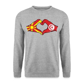 Macédoine Tunisie drapeau mains forme de coeur utilisé - Sweat-shirt Unisexe - gris chiné - Devant - Alina (178cm) & Michal (187cm)