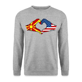 Macédoine États-Unis Drapeau Mains Coeur Forme - Sweat-shirt Unisexe - gris chiné - Devant - Alina (178cm) & Michal (187cm)