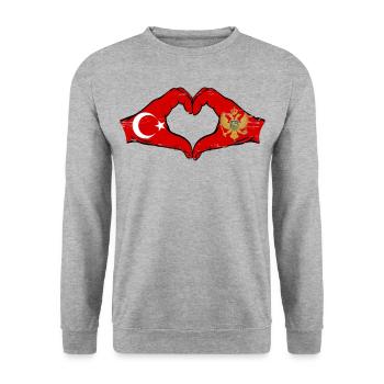 Turkey Montenegro Flag Hands Heart Shape Used - Unisex Sweatshirt - salt & pepper - Front - Alina (178cm) & Michal (187cm)