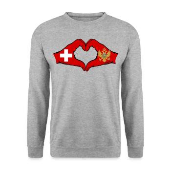Schweiz Montenegro Flagge Hände Herzform - Unisex Pullover - Weißgrau meliert - Vorne - Alina (178cm) & Michal (187cm)