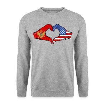 Monténégro Drapeau des États-Unis mains forme de coeur utilisé - Sweat-shirt Unisexe - gris chiné - Devant - Alina (178cm) & Michal (187cm)