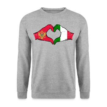 Montenegro Italy Flag Hands Heart Shape Used - Unisex Sweatshirt - salt & pepper - Front - Alina (178cm) & Michal (187cm)