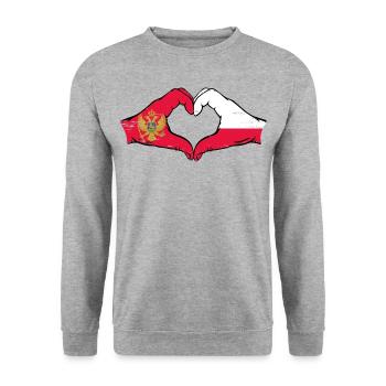 Montenegro Polen Flagge Hände Herzform used - Unisex Pullover - Weißgrau meliert - Vorne - Alina (178cm) & Michal (187cm)