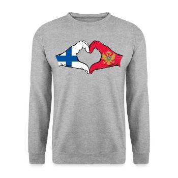 Finland Montenegro flag hands heart shape used - Unisex Sweatshirt - salt & pepper - Front - Alina (178cm) & Michal (187cm)