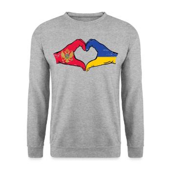Montenegro Ukraine Flagge Hände Herzform used - Unisex Pullover - Weißgrau meliert - Vorne - Alina (178cm) & Michal (187cm)