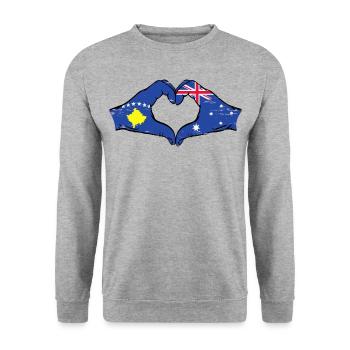 Kosovo Australie drapeau mains forme de coeur utilisé - Sweat-shirt Unisexe - gris chiné - Devant - Alina (178cm) & Michal (187cm)