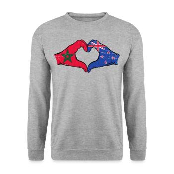 Drapeau du Maroc de la Nouvelle-Zélande Aiguilles Coeur Utilisé - Sweat-shirt Unisexe - gris chiné - Devant - Alina (178cm) & Michal (187cm)