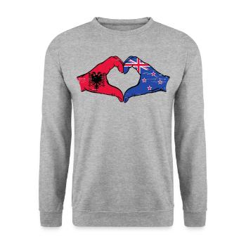 Albanie Nouvelle-Zélande drapeau mains coeur utilisé - Sweat-shirt Unisexe - gris chiné - Devant - Alina (178cm) & Michal (187cm)