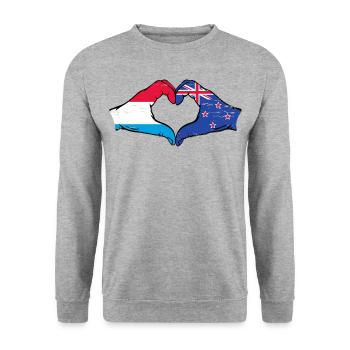 Luxembourg Drapeau de la Nouvelle-Zélande Aiguilles Coeur Utilisé - Sweat-shirt Unisexe - gris chiné - Devant - Alina (178cm) & Michal (187cm)