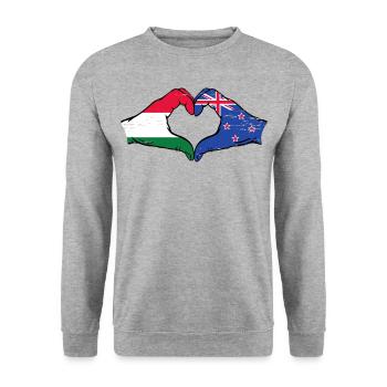 Hongrie Nouvelle-Zélande drapeau mains coeur utilisé - Sweat-shirt Unisexe - gris chiné - Devant - Alina (178cm) & Michal (187cm)