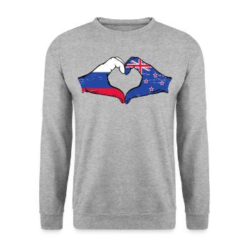 Drapeau de la Russie Nouvelle-Zélande Mains Coeur Forme Utilisé - Sweat-shirt Unisexe - gris chiné - Devant - Alina (178cm) & Michal (187cm)