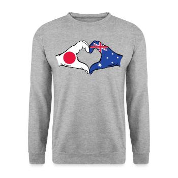 Japon Australie Drapeau Mains Coeur Forme - Sweat-shirt Unisexe - gris chiné - Devant - Alina (178cm) & Michal (187cm)