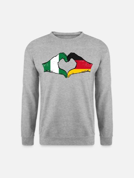 Nigeria Deutschland Flagge Hände Herzform used - Unisex Pullover - Weißgrau meliert