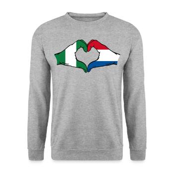 Nigeria Holland Flagge Hände Herzform - Unisex Pullover - Weißgrau meliert - Vorne - Alina (178cm) & Michal (187cm)
