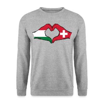 Hungary Switzerland Flag Hands Heart Shape - Unisex Sweatshirt - salt & pepper - Front - Alina (178cm) & Michal (187cm)