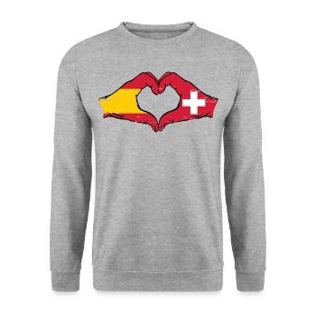 Espagne Suisse Drapeau Mains Coeur Forme Utilisé - Sweat-shirt Unisexe - gris chiné - Devant - Alina (178cm) & Michal (187cm)