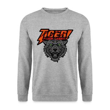 Tiger Pawn Panko orange - grau - Unisex Pullover - Weißgrau meliert - Vorne - Alina (178cm) & Michal (187cm)