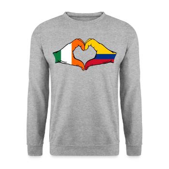 Irland Kolumbien Flagge Hände Herzform - Unisex Pullover - Weißgrau meliert - Vorne - Alina (178cm) & Michal (187cm)