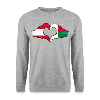 Österreich Madagaskar Flagge Hände Herzform used - Unisex Pullover - Weißgrau meliert - Vorne - Alina (178cm) & Michal (187cm)