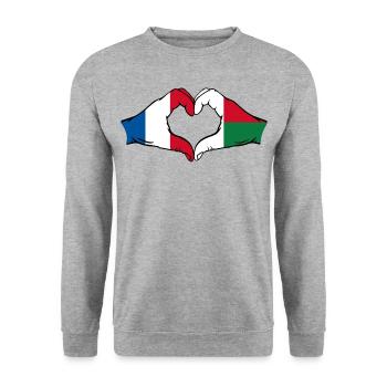 France Madagascar Flag Hands Heart Shape - Unisex Sweatshirt - salt & pepper - Front - Alina (178cm) & Michal (187cm)