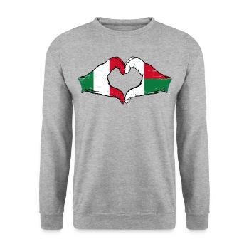 Italie Madagascar Drapeau Mains Coeur Forme Utilisé - Sweat-shirt Unisexe - gris chiné - Devant - Alina (178cm) & Michal (187cm)
