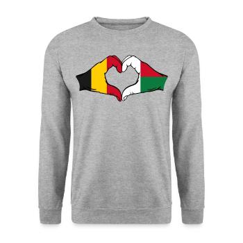 Belgien Madagaskar Flagge Hände Herzform - Unisex Pullover - Weißgrau meliert - Vorne - Alina (178cm) & Michal (187cm)
