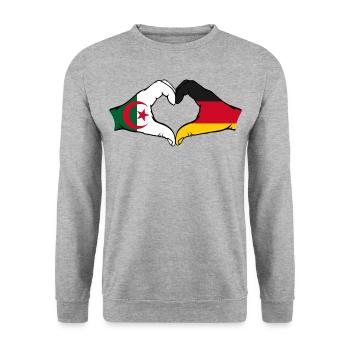 Algeria Germany Flag Hands Heart Shape - Unisex Sweatshirt - salt & pepper - Front - Alina (178cm) & Michal (187cm)