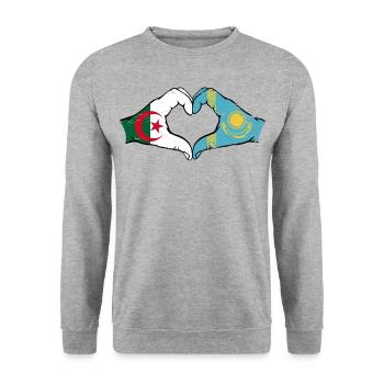 Algerien Kasachstan Flagge Hände Herzform used - Unisex Pullover - Weißgrau meliert - Vorne - Alina (178cm) & Michal (187cm)