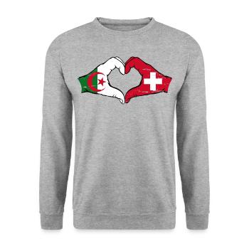 Algérie Suisse drapeau mains forme de coeur utilisé - Sweat-shirt Unisexe - gris chiné - Devant - Alina (178cm) & Michal (187cm)