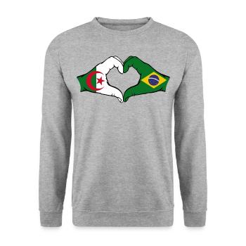Algérie Brésil Drapeau Mains Coeur Forme - Sweat-shirt Unisexe - gris chiné - Devant - Alina (178cm) & Michal (187cm)
