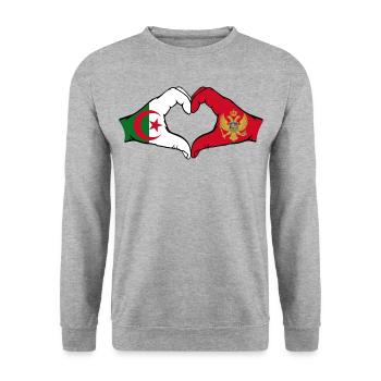 Algeria Montenegro Flag Hands Heart Shape - Unisex Sweatshirt - salt & pepper - Front - Alina (178cm) & Michal (187cm)