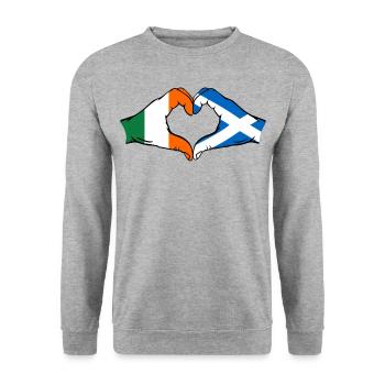 Irland Schottland Hände Herzform - Unisex Pullover - Weißgrau meliert - Vorne - Alina (178cm) & Michal (187cm)