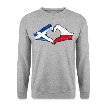 Ecosse Pologne Mains Coeur Forme Utilisé - Sweat-shirt Unisexe - gris chiné - Devant - Alina (178cm) & Michal (187cm)