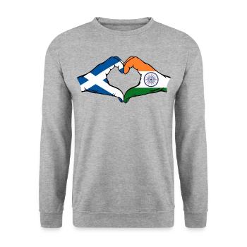 Scotland India Hands Heart Shape - Unisex Sweatshirt - salt & pepper - Front - Alina (178cm) & Michal (187cm)