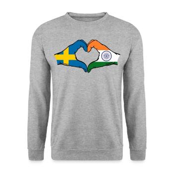 Sweden India hands heart shape - Unisex Sweatshirt - salt & pepper - Front - Alina (178cm) & Michal (187cm)